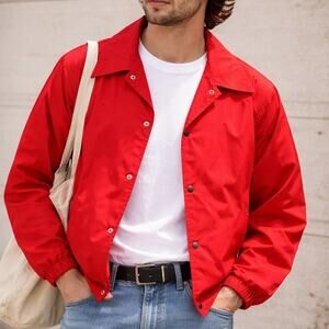 NWT Vintage 80s Red Windbreaker Lacy USA Deadstock Snap Jacket S